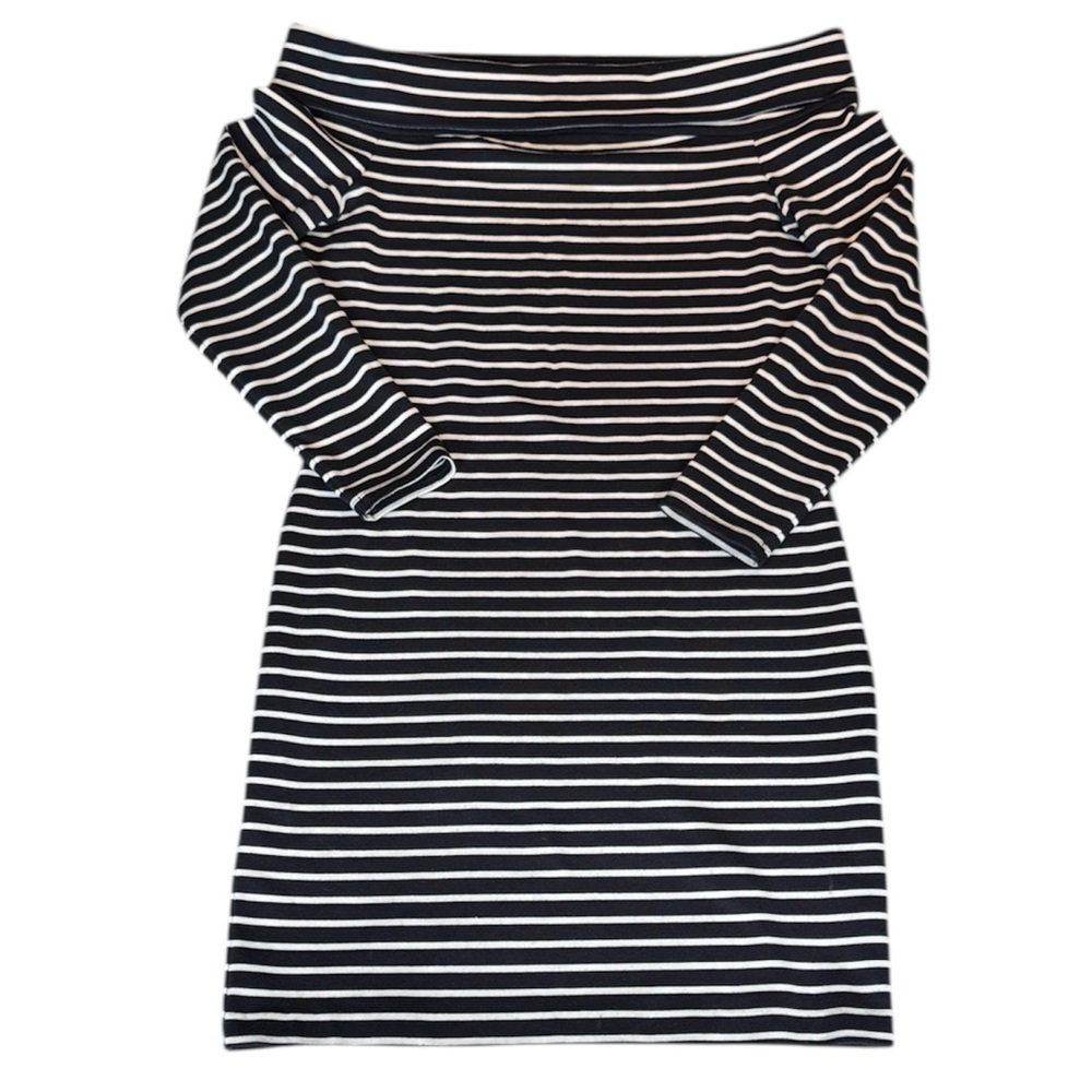 Michael Kors Navy and White Striped Boat Neck Long Sleeve Stretch Dress sz L
